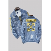 Lovely Casual Geometric Baby Blue Cowboy Wear