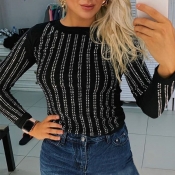 Lovely Casual Striped Black T-shirt
