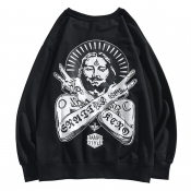 Lovely Casual Print Black Hoodie