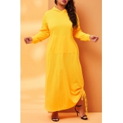 Lovely Trendy Hooded Collar Loose Yellow Ankle Len