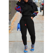 Lovely Casual Patchwork Black Two-piece Pants Set