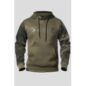 Lovely Casual Patchwork Camo Army Green Hoodie