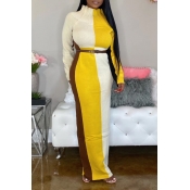 Lovely Trendy Color-lump Patchwork Yellow Ankle Le