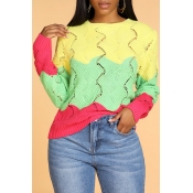Lovely Trendy O Neck Patchwork Yellow Sweater