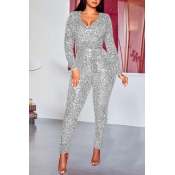 Lovely Sexy Skinny Silver One-piece Jumpsuit