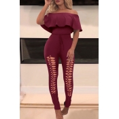Lovely Chic Hollow-out Wine Red One-piece Jumpsuit