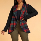 Lovely Casual Plaid Print Green Coat