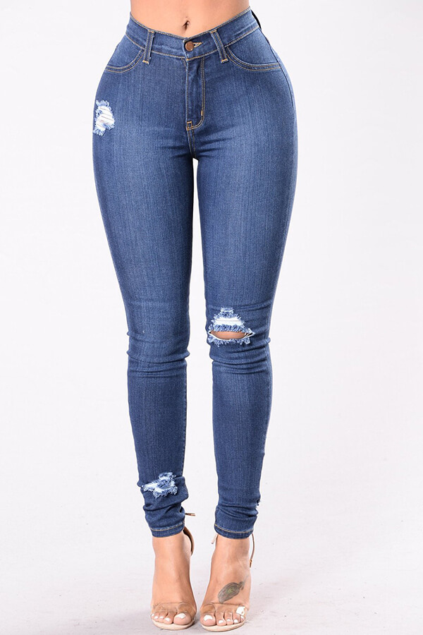 LW Chic Broken Holes Blue Jeans