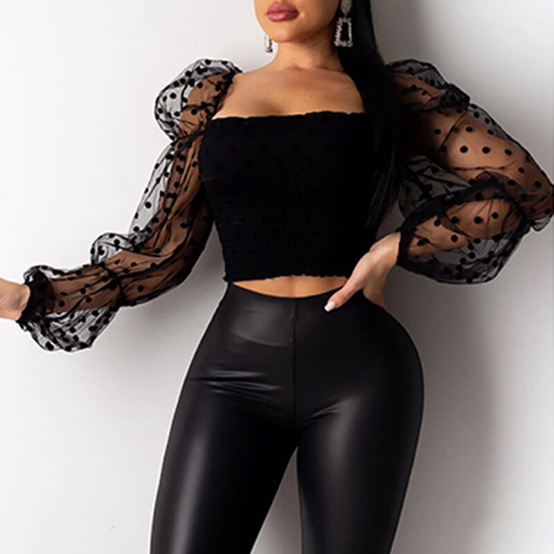 Lovely Casual See-through Black Blouse