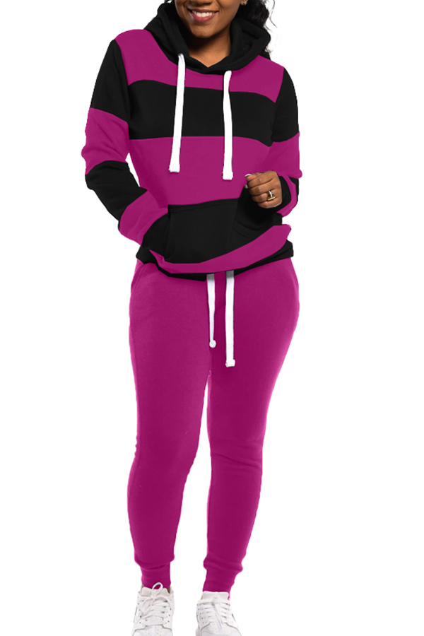 Lovely Casual Patchwork Purple Plus Size Two-piece Pants Set
