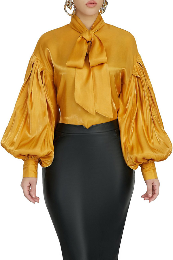 Lovely Casual Mandarin Collar Yellow Blouse