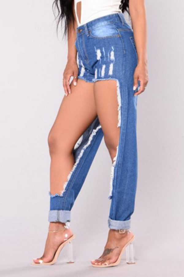 Lovely Casual Hollow-out Blue Jeans