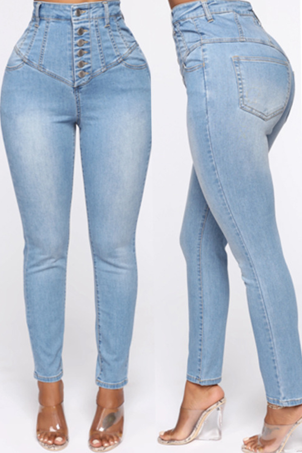 Lovely Casual Skinny Baby Blue Jeans