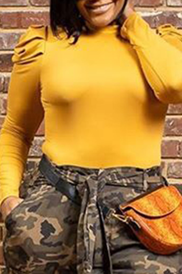 Lovely Casual Ruffle Design Yellow Plus Size Blouse