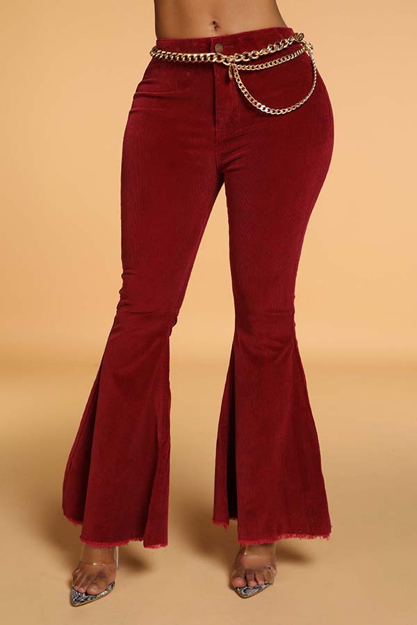 Lovely Casual Flared Wine Red Pants