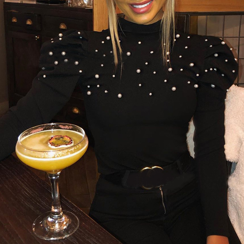 Lovely Casual Turtleneck Black Blouse