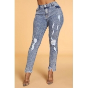 Lovely Leisure Broken Holes Blue Jeans