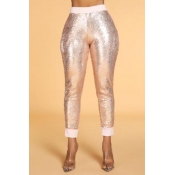 Lovely Chic Sequin Patchwork Rose Gold Pants