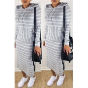 Lovely Casual Striped Grey Ankle Length Dress