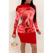 Lovely Casual Patchwork Red Mini Dress