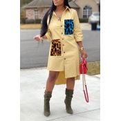 Lovely Casual Print Buttons Leopard Mid Calf Dress