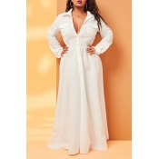 Lovely Casual Pocket Patched White Plus Size Maxi 