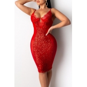 Lovely Party See-through Red Knee Length Dress