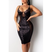 Lovely Party See-through Black Knee Length Dress
