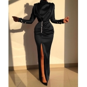 Lovely Party Turtleneck Slit Black Prom Dress