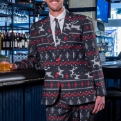 Lovely Christmas Day Wapiti Print Black Formal Wea