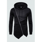 Lovely Casual Patchwork Zipper Design Black Hoodie