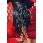 Lovely Chic Tassel Design Black Skirt