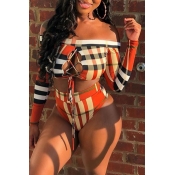 Lovely Plaid Print Multicolor Two-piece Swimsuit