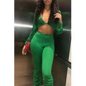 Lovely Sexy V Neck Green Two-piece Pants Set