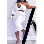 Lovely Casual Hollow-out White Plus Size Two-piece