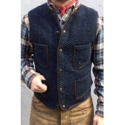Lovely Casual Basic Buttons Blue Vest