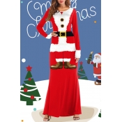 Lovely Christmas Day Patchwork Red Maxi Dress
