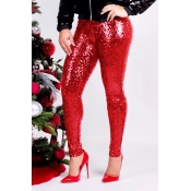 Lovely Casual Sequin Red Pants