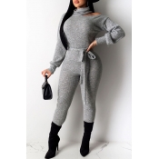 Lovely Casual Skinny Lace-up Grey One-piece Jumpsu