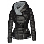 Lovely Casual Zipper Design Black Coat