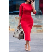 Lovely Chic Skinny Red Mid Calf Dress