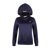 Lovely Leisure Hooded Collar Dark Blue Hoodie