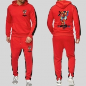 Lovely Casual Hooded Collar Print Red Two-piece Pa