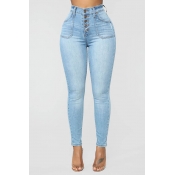 Lovely Work Buttons Baby Blue Jeans