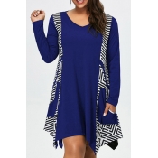 Lovely Casual Print Loose Blue Plus Size Mini Dres