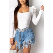 Lovely Casual U Neck White Blouse