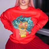 Lovely Casual Print Red Sweatshirt