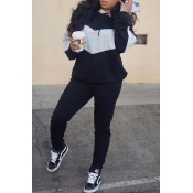Lovely Casual Patchwork Black Two-piece Pants Set