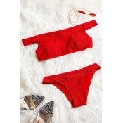 Lovely Basic Red Two-piece Swimsuit
