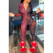Lovely Chic Print Skinny Red One-piece Jumpsuit